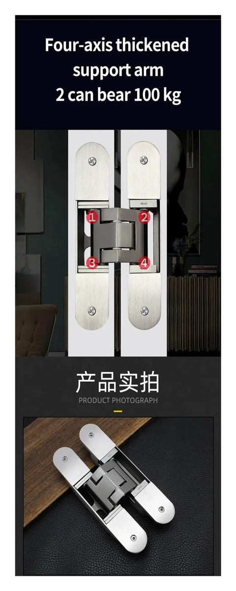 Heavy Duty Invisible Hinge For Wooden Doors, 100kg Load, Rust Resistant 304 Stainless Steel, 3D Adjustable Concealed Hinge, TE 540 Style.