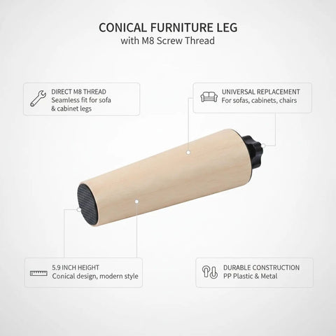 Fix Wobbly Sofa Legs With M8 Threaded Conical Foot, Durable PP Plastic And Metal Support For Cabinets And Chairs, 5.9 x 2.2 Inches