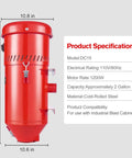 Beast 1.6 HP Industrial Dust Collector With 1.8 Gallon Tank shown with dimensions and specifications