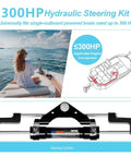 Beefed Up 300 HP Front Mounted Steering Cylinder for Outboard Boat with diagram and usage illustration