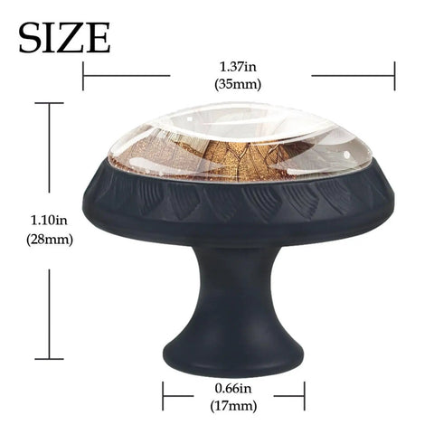 Set Of 4 1.37 Inch Round Cabinet Knobs Brown Butterfly And Flower Design, Glass And ABS Knob Handles, Black Finish, size details
