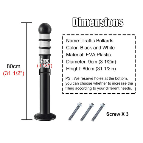 Kickass Reflective Traffic Cone And Plastic Bollard Post For Driveways, 80cm high EVA plastic traffic bollard with secure bolts.