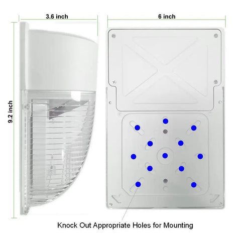 Dimensions of 26W 3000LM LED Wall Pack Light 100-277V 5000K Daylight Photocell Dusk To Dawn Outdoor Security Lighting