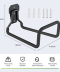 Heavy Duty Garden Hose Holder Wall Mount Built Tough Steel Hose Hanger With Hook and screws, dimensions labeled
