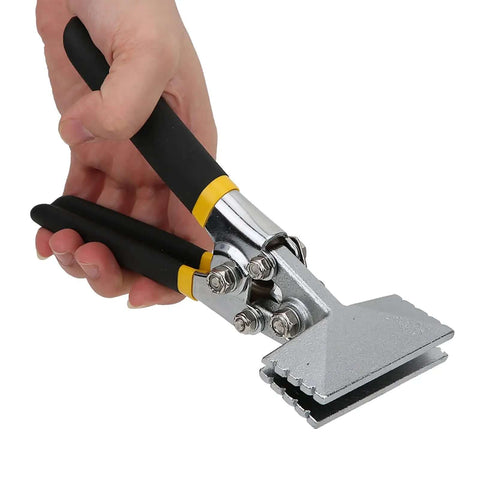 Hand holding Heavy Duty Sheet Metal Hand Seamer with Straight Bending Pliers, all-steel construction, for 1/4 inch metal bending.