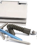 Rugged Frameless Glass Door Hinges Crafted From Top Tier 304 Stainless Steel Heavy Duty Hardware That Handles Toughened Panels Without Breaking A Sweat Includes Basic Mounting Kit with screws and anchors.