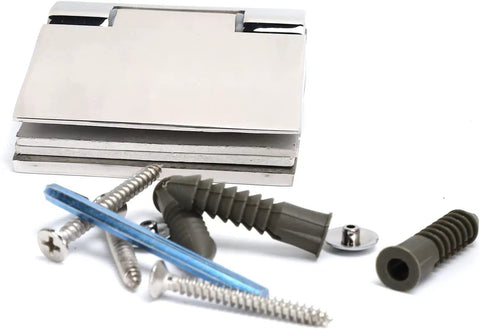 Rugged Frameless Glass Door Hinges Crafted From Top Tier 304 Stainless Steel Heavy Duty Hardware That Handles Toughened Panels Without Breaking A Sweat Includes Basic Mounting Kit with screws and anchors.