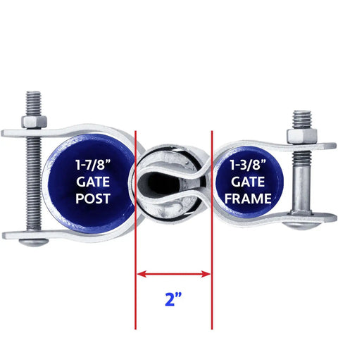Real Deal Kennel Gate Latch For Dog Run And Pet Yard Fit 1 3 8 Inch Frame Plus Post Galvanized Steel close-up view of latch dimensions