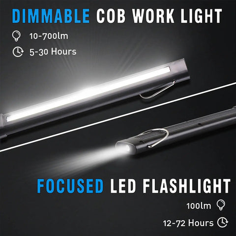 Portable LED Work Light With 700 Lumens COB, Foldable And Rechargeable 3200mAh Battery, Magnetic Cordless Inspection Light