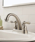 Windemere Centerset Brushed Nickel Bathroom Faucet For 4-Inch 3-Hole Vanity Sink With Metal Push-Pop Drain Assembly Stainless B2596LF-SS