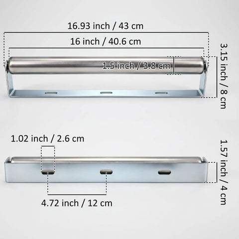 Two Pack 16 Inch Conveyor Roller And Bracket Set With 1.5 Inch Diameter Pro Grade Heavy Duty Galvanized Steel Rollers dimensions