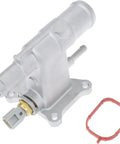 Direct Bolt On Aluminum Water Outlet Assembly With Coolant Sensor Plug And Go Upgrade Ditches Brittle OEM Plastic For Heavy Duty Aircraft Aluminum Built Like A Tank To Handle Engine Overheating And Track Days With Full Lifetime Warranty, featuring a detailed view of assembly and seal.