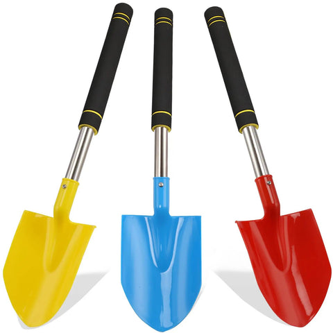 Long Handle Beach Shovel Set 24 Inch Sand Shovels For Beach Day Fun Durable Plastic Heads With Stainless Tube Comfort Grip 3 Pack