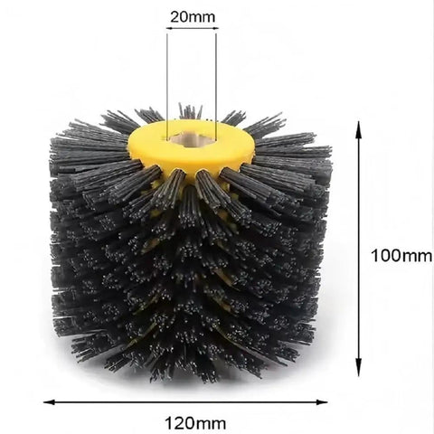 Heavy Duty Pro Grade Abrasive Wire Drawing Wheel Drum Burnishing Polishing Brush For Woodworking Furniture And Floor Refinishing 120x100mm 180 Grit 1 Pack Ideal For DIY Pros, shown front view