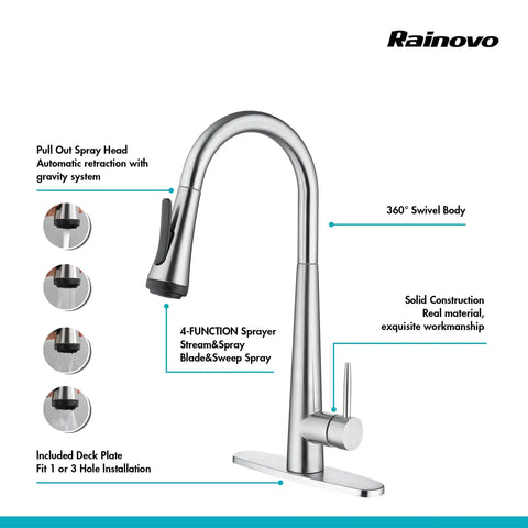High Arc Kitchen Faucet With Pull Down Sprayer Single Handle Sink Faucet In Brushed Nickel 4 Mode Sprayer Stainless Steel Design