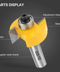 1/2 Inch Shank Rabbet Router Bit Set With Six Adjustable Bearings Pro Grade Carbide Tipped Parts Display in Yellow
