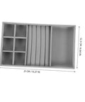 Chic Five Grid Jewelry Organizer Tray For Dresser Drawer With Cozy Flannel Interior And Polished Faux Leather Exterior top view with measurements