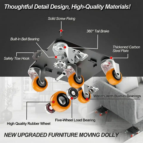 Heavy Duty Furniture Mover Dollies With 400Lb Load Capacity Per Dolly showing detailed design, quality materials, and 360-degree wheels.