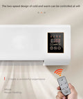 Wall Mounted Heater And Air Conditioner Featuring Remote Control Built In Timer Ultra Quiet Operation No Sweat Install Straight Up Cool Or Heat Performance For Your Home Base Or Office Setup with digital control panel and remote.