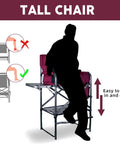Bar Height Director Chair With Side Table 400 Lb Capacity Portable Folding Chair For Makeup Artists And Outdoor Events Cup Holder And Detachable Footrest Wine Red And Black