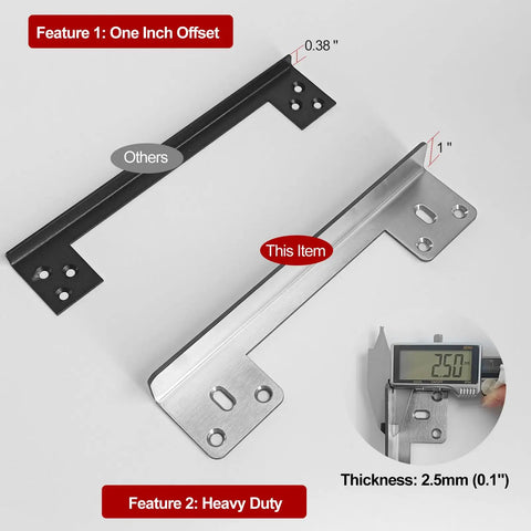 Heavy Gauge Steel Door Latch Guard Plate Twelve Inch With One Inch Offset showing 2.5mm thickness and offset comparison.