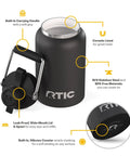 Half Gallon Stainless Steel Water Jug With Ceramic Lined Interior Double Wall Insulated Cooler Bottle Sip All Day Without That Weird Tin Taste Built Different For Weekend Getaways Black with cap and handle.
