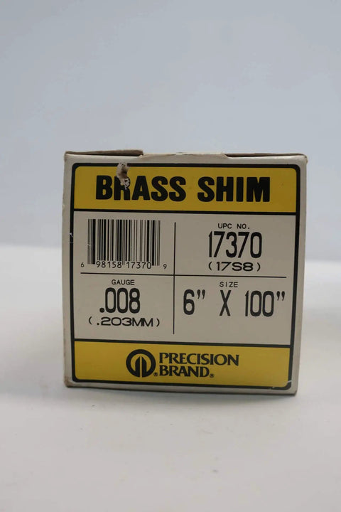 Box labeled Brass Shim 6" X 100", 0.008 gauge, containing Brass Shim Stock Roll 6 Inch By 100 Inch 0.008 Inch Thick For Precision Machining And Calibration