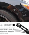 Universal Car Bumper Fastener Kit shown installed on vehicle fender, highlighting design and attachment to tire area.