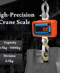 Beefy 3000kg Digital Crane Scale With Remote, Waterproof Industrial Hanging Scale, Rechargeable, 0.5kg Division, Shackle And Hook