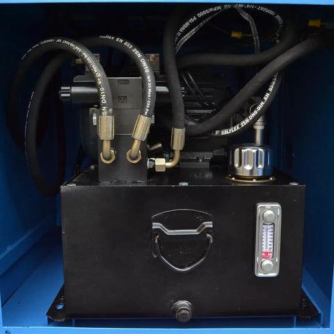 Heavy Duty Electric Hydraulic Pipe Tube Bender Machine Featuring Adjustable Round Square Band Roller And Powerful 3Hp 220V 3 Phase Motor inside view of hydraulic components and hoses