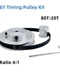 Heavy Duty 2GT Timing Pulley Kit With 20 Teeth For Smooth 3D Printer Prints. aluminum pulley set, 4:1 ratio, with belt and hex key