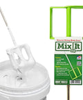 Mix It 20 Inch Mud And Paint Mixer with Durable ABS Paddle stirring white paint in bucket, packaging visible