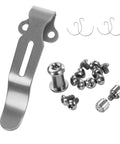 Industrial Strength Titanium Replacement Screws And Pivot Hardware Kit With A Deep Carry Pocket Clip for folding knife upgrade including screws and clip.