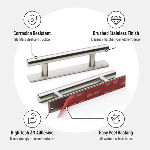 5 Inch Brushed Nickel Adhesive Cabinet Handles Set Of 4 All Metal Self Stick Drawer Pulls No Drilling With 3M Adhesive
