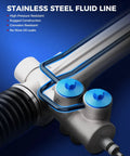 Close-up view of stainless steel hydraulic power steering rack and pinion for Honda Pilot 2009-2015 all models replace 262754.