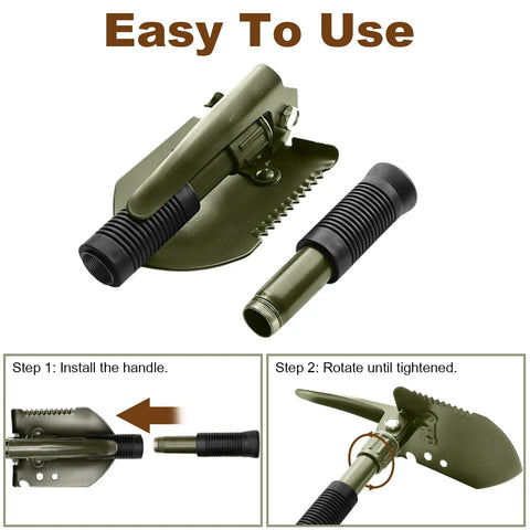 Ultra Portable Folding Camping Shovel with Carbon Steel Build assembly instructions and components