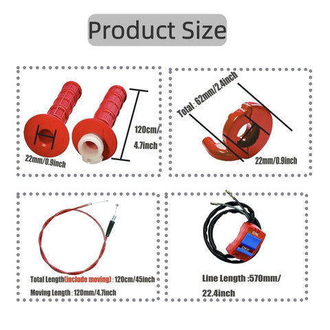 Red 7 By 8 Inch 22mm Twist Throttle Handle Grips Kit For Pit Bike Mini Bike Dirt Bike Pocket Bike 50cc 90cc 110cc 125cc 150cc 200cc 250cc With Cable Left Right Grips Aluminum Block And Flameout Switch