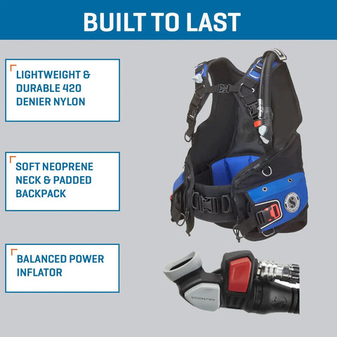 Glide Front Adjustable Scuba BCD With Balanced Power Inflator For Recreational Diving All Day Comfort XL Blue
