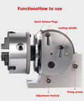 Shop Ready Dividing Head Kit With 3 Jaw Chuck And Rotary Table For Milling Machines showing locking spindle and quick release plugs.