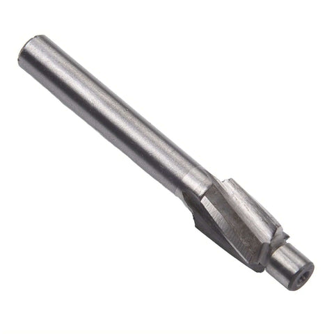 HSS counterbore end mill drill bit with cylindrical silver shank and compact cutting head