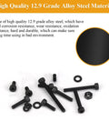565 Piece M2 Hex Socket Head Cap Screws Nuts Washers Set Black Fully Threaded With M2 Four To Twenty Millimeter Sizes Lock And Flat Washers 12.9 Grade Alloy Steel The Go To Kit For DIY Projects And Repairs scattered with material detail.