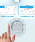 Deep Soak Tub Overflow Drain Cover With Heavy Duty Suction Seal That Adds Inches To Your Bathtub For The Ultimate Spa Vibe Easy Push Install Clear Finish shown with suction cups and hand.