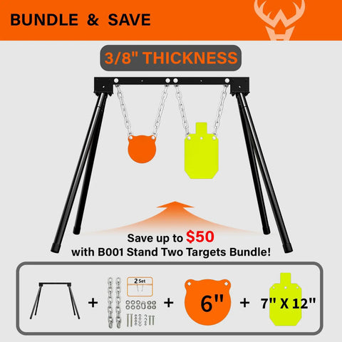 AR500 Steel Target System Kit With Stand Three Eighths Inch Thick Targets Includes 6 Inch Gong And 7 By 12 Inch Torso Plus 1 Stand
