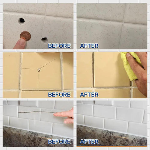 "Color Match Ceramic And Porcelain Tile Repair Kit With Ultra Bond Adhesion For Chips Cracks Holes On Ceramic Porcelain Acrylic Fiberglass Surfaces DIY Friendly Quick Fix For Bathrooms And Kitchens before and after results"