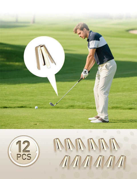 Brass golf shaft adapter shims, 12 pcs, universal 6-leg design, fits irons ferrules .335/.350/.355/.370