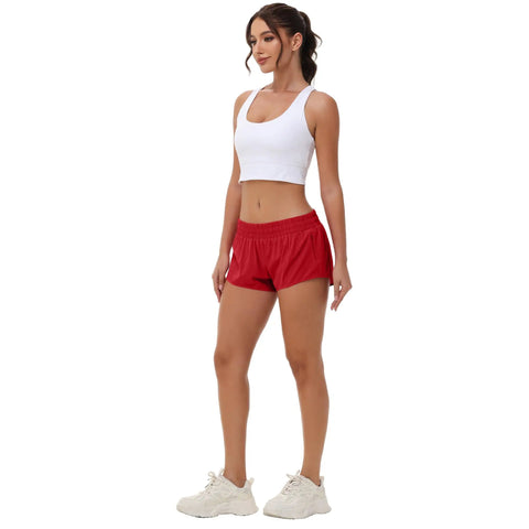 Ultra Lightweight Women Running Shorts With Quick Dry Fabric Built In Liner And Zipper Pocket For Essentials Adjustable Elastic Waistband Red