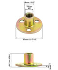 Top Shelf 3/8 16 Round Base T Nuts 25 Piece Set Heavy Duty Carbon Steel Flange Inserts For Furniture Crafting And Woodworking Builds Tough Nickel Coating Quick Install And Rock Solid Hold detailed dimensions of flange insert.