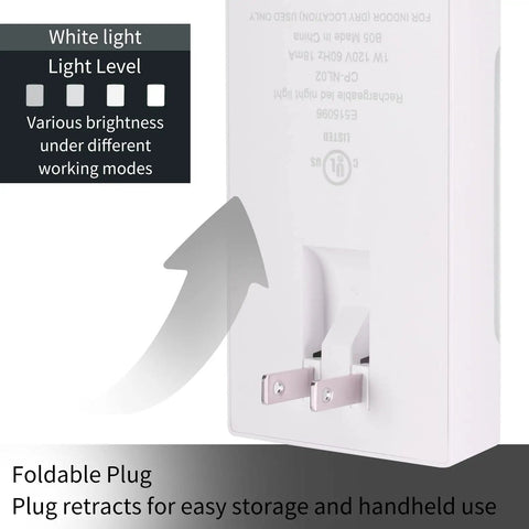Back view of 4 In 1 LED Night Light With Motion Sensor And Dusk To Dawn showing foldable plug for easy storage, 2 Pack