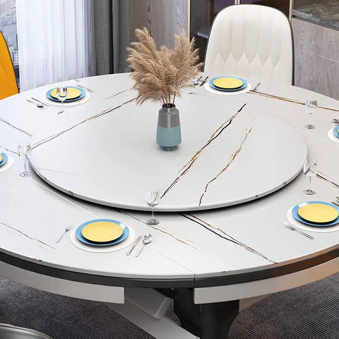 Heavy Duty Kitchen Lazy Susan Turntable With Glass Rotating Tray And Aluminum Swivel Base in slate finish on dining table