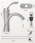 Brushed Nickel Bathroom Faucet With Single Handle For One Hole Vanity Sink Satin Finish, Pop Up Drain, Overflow, Stream Basin Mixer Tap